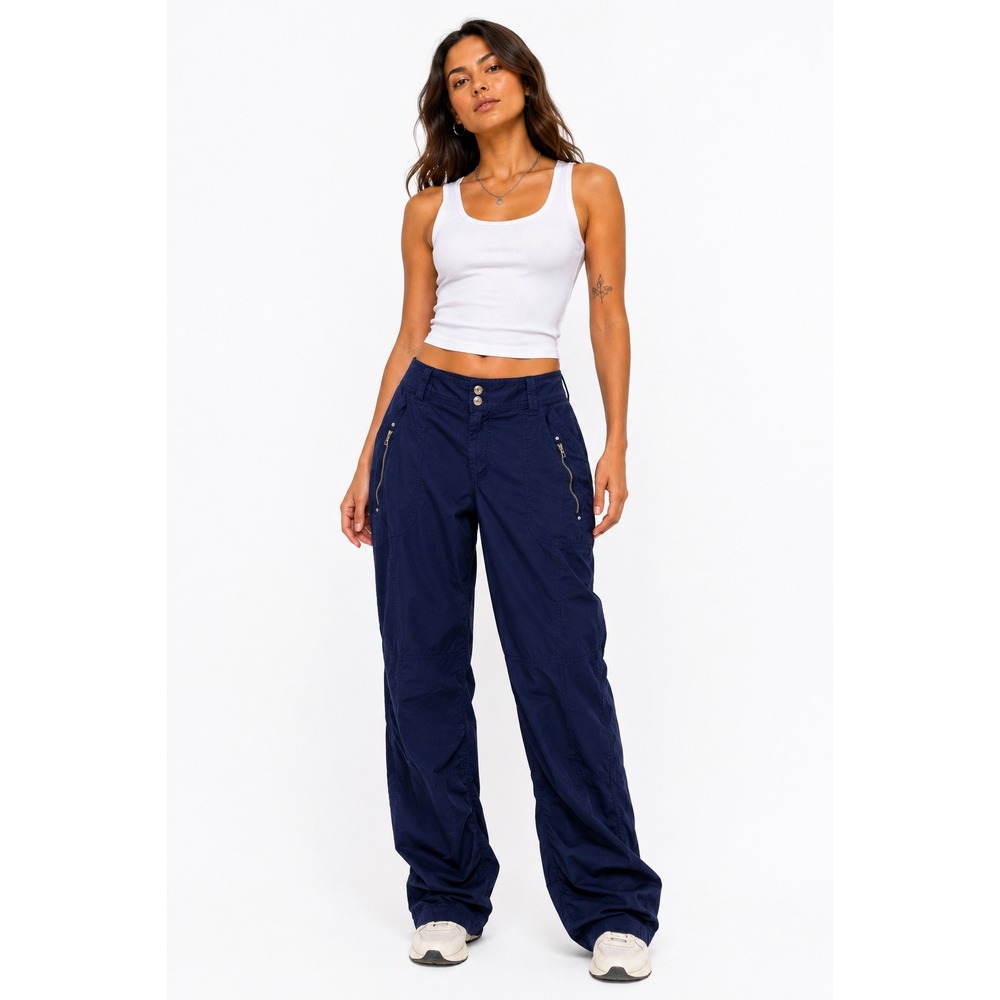 INC‎ International Concepts Cargo Pants Womens 12 Navy Blue Ruched Hem Utility